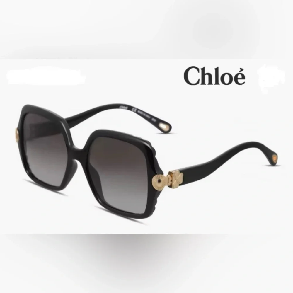 CHLOE - VERA BLACK SCALLOPED SQUARE FRAME SUNGLASSES - NEW